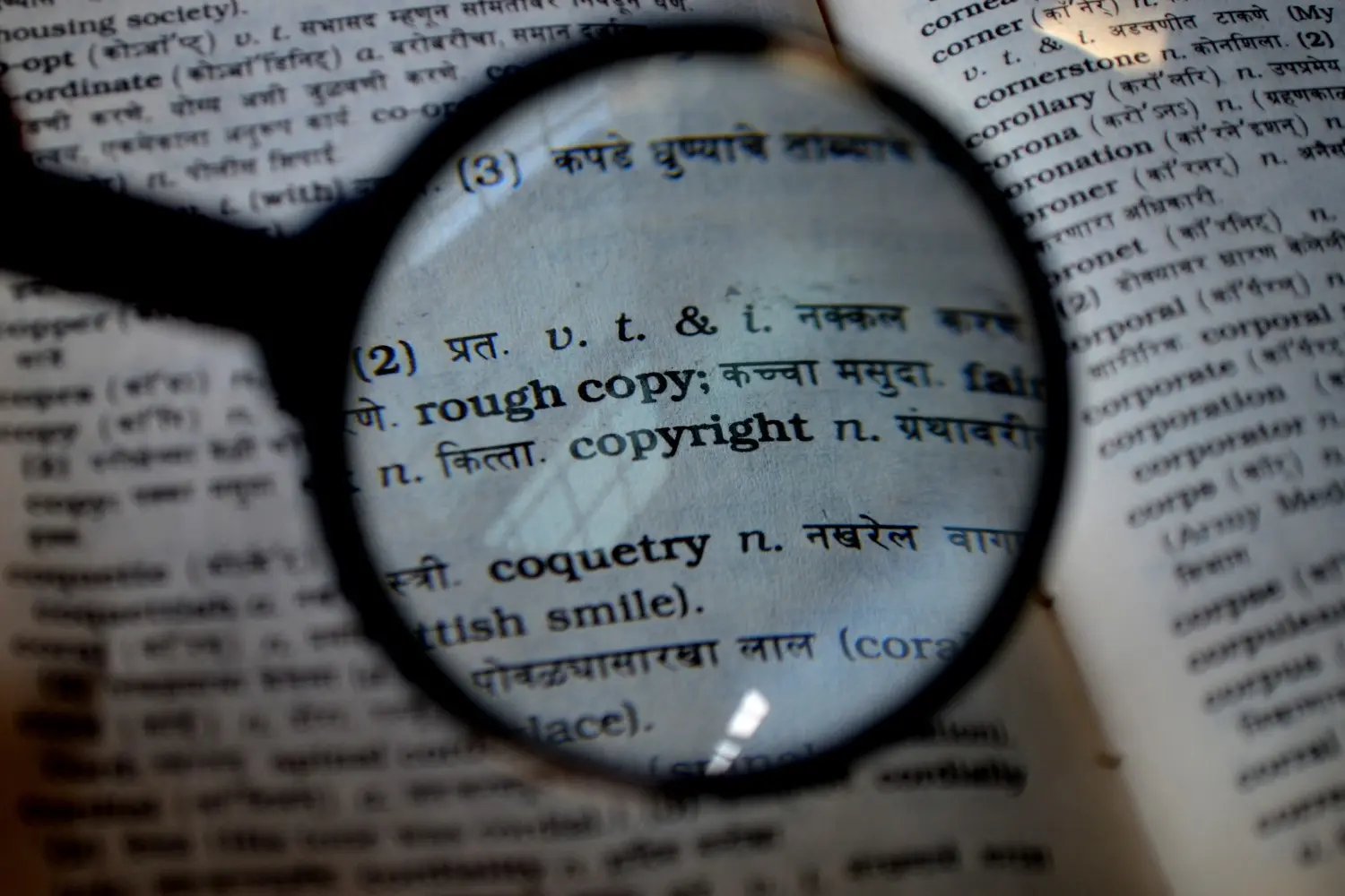 Copyright word under magnifying glass